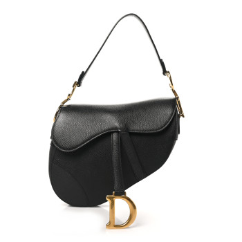 CHRISTIAN DIOR Grained Calfskin Saddle Bag Black