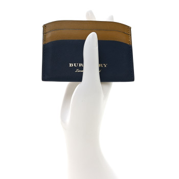BURBERRY Soft Grain Calfskin Izzy Card Case Blue Carbon Camel