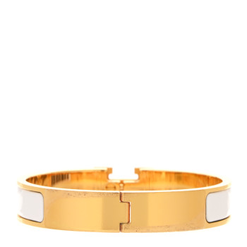 HERMES Enamel Narrow Clic Clac H Bracelet GM White