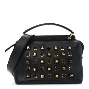 FENDI Vitello Baltico Studded Dotcom Satchel Black