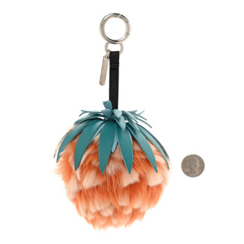 FENDI Fox Rabbit Fur Nappa Pineapple Bag Charm Orange Multicolor