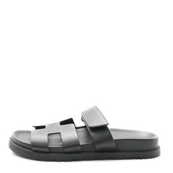 HERMES Calfskin Womens Chypre Sandals 36.5 Black