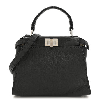 FENDI Cuoio Romano Selleria Bi-Color Mini Peekaboo Iconic Satchel Asfalto Latte