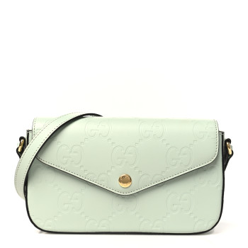 GUCCI Calfskin GG Super Mini Shoulder Bag Pale Green