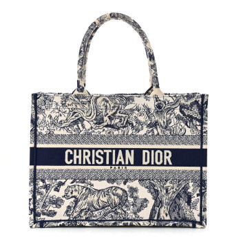 CHRISTIAN DIOR Canvas Embroidered Medium Dioriviera Toile De Jouy Reverse Book Tote Blue
