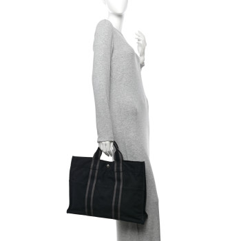 HERMES Canvas Herline MM Tote Black