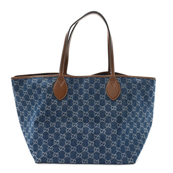 GUCCI New Denim GG Monogram Calfskin Large Totissima Tote Blue