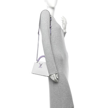 LOUIS VUITTON Iridescent Ostrich Capucines East West Mini White Pearl Lilac