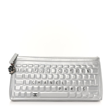 CHANEL Metallic Calfskin Keyboard Pouch Silver
