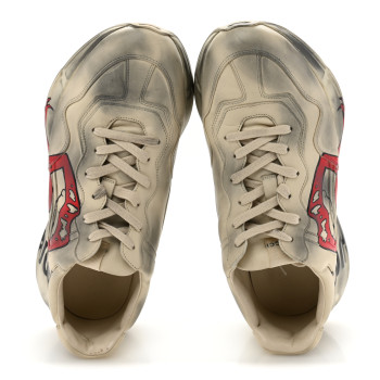 GUCCI Calfskin Mouth Print Mens Rhyton Sneakers 10 Ivory