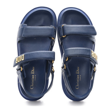 CHRISTIAN DIOR Lambskin Dioract 10mm Sandals 39 Deep Blue