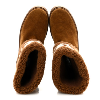 LOUIS VUITTON Suede Calfskin Shearling Snowdrop Flat Ankle Boot 39 Cognac