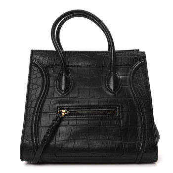 CELINE Crocodile Embossed Calfskin Medium Phantom Luggage Black