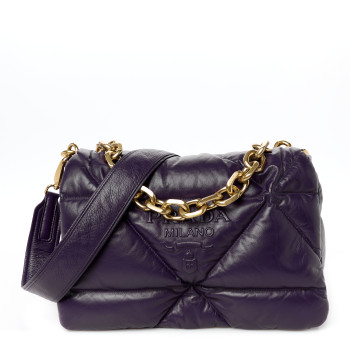 PRADA Nappa Soft Padded Logo Embossed Triangle Quilted Shoulder Bag Viola