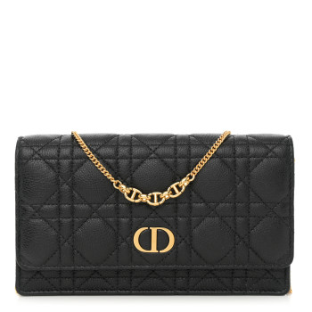 CHRISTIAN DIOR Supple Calfskin Caro Pouch with Chain Black