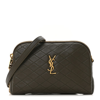SAINT LAURENT Lambskin Quilted Gaby Zipped Pouch Light Musk