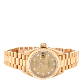 ROLEX 18K Yellow Gold Diamond 26mm Datejust President Watch Champagne 69178