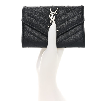 SAINT LAURENT Grain De Poudre Matelasse Chevron Small Monogram Envelope Wallet Black