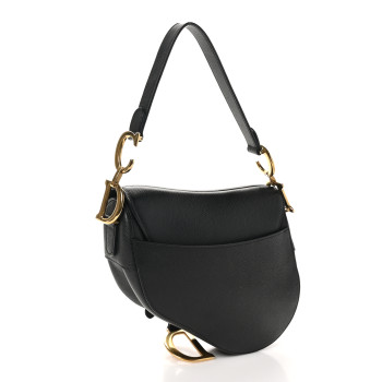 CHRISTIAN DIOR Grained Calfskin Saddle Bag Black