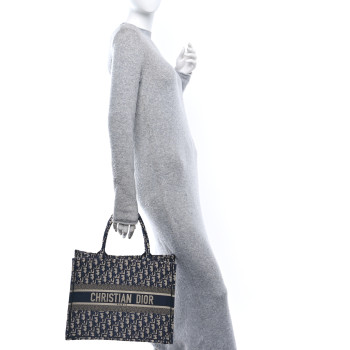 CHRISTIAN DIOR Oblique Medium Book Tote Blue Multicolor