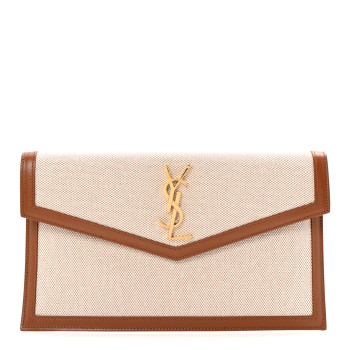 SAINT LAURENT Canvas Uptown Pouch Natural Beige Brick