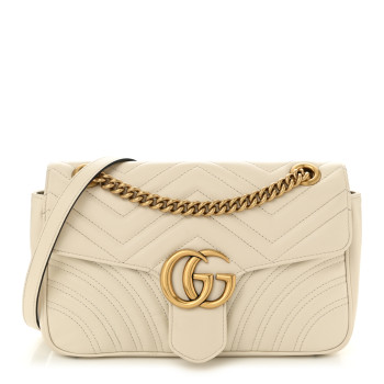 GUCCI Calfskin Matelasse Small GG Marmont Shoulder Bag White