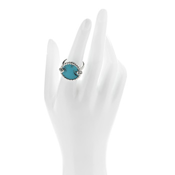 DAVID YURMAN Sterling Silver Diamond Turquoise 18mm DY Elements Ring 53 6.5