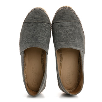 CHANEL Striated Suede Espadrilles 37 Dark Grey