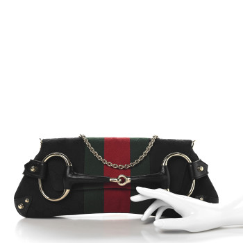 GUCCI Monogram Web Horsebit Chain Clutch Black