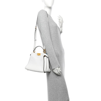 FENDI Cuoio Romano Selleria Medium Peekaboo Iconic Essentially Satchel White Papiro Pool