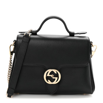 GUCCI Dollar Calfskin Interlocking G Top Handle Shoulder Bag Black