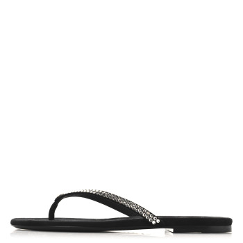 CHANEL Suede Kidskin Strass CC Thong Sandals 37 Black