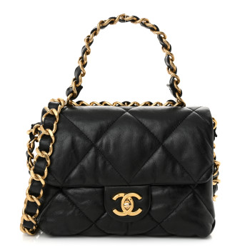 CHANEL Lambskin Quilted Small Chain Top Handle Flap Black