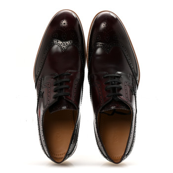 LOUIS VUITTON Glazed Calfskin Mens Brogue Derby Lace Up Shoes 10 Burgundy