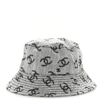 CHANEL Denim CC Bucket Hat M White Black