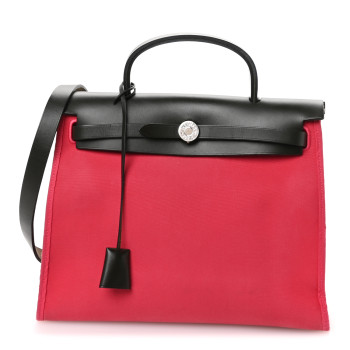 HERMES Vache Hunter Toile Herbag Zip 31 PM Rose Extreme Black