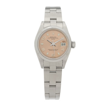 ROLEX Stainless Steel 26mm Oyster Perpetual Date Watch Pink 79160