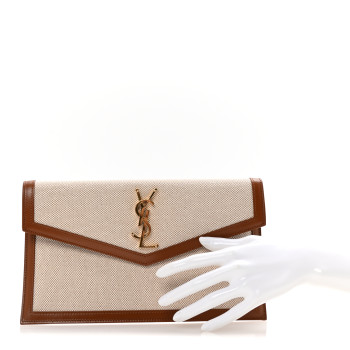 SAINT LAURENT Canvas Uptown Pouch Natural Beige Brick