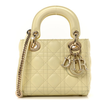 CHRISTIAN DIOR Lambskin Cannage Mini Lady Dior Soft Yellow