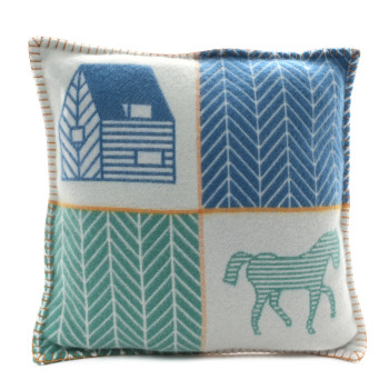 HERMES Wool Cashmere Avalon Les Cabanes Pillow Bleu Menthe
