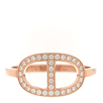 HERMES 18K Rose Gold Diamond MM Chaine d'Ancre Contour Ring 56 7.5