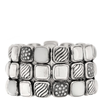 DAVID YURMAN Sterling Silver Diamond Moon Quartz Chiclet Three Row Bracelet