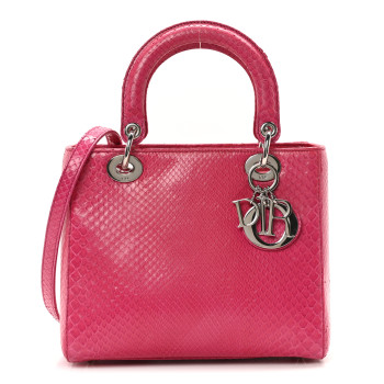 CHRISTIAN DIOR Snakeskin Medium Lady Dior Pink