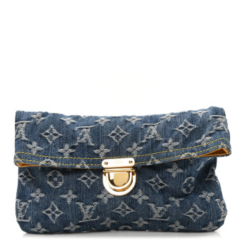 LOUIS VUITTON Monogram Denim Pochette Plat Clutch Blue