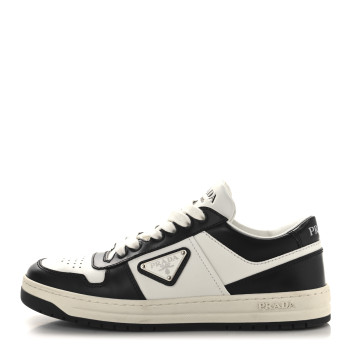 PRADA Vitello Sport Spazzolato Rois Triangle Logo Womens Downtown Low Top 30mm Sneakers 37 White Black