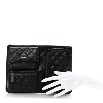 CHANEL Caviar Quilted Zipped Multi Pouch Black