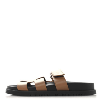 HERMES Calfskin Womens Chypre Sandals 36.5 Naturel