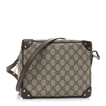 GUCCI GG Supreme Monogram Textured Calfskin Square Messenger Bag Beige Ebony New Acero