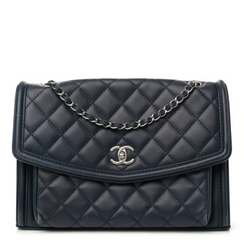 CHANEL Lambskin Quilted Large Geometric Flap Navy