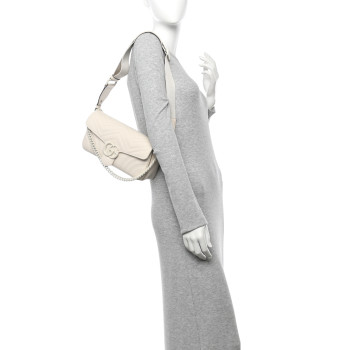 GUCCI Calfskin Matelasse Monochrome GG Marmont Crossbody Shoulder Bag White